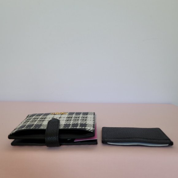 KATE SPADE Hudson SMALL Posh Plaid Embossed Pebbled Leather Bifold Wallet-Black⭐ - Picture 8 of 15